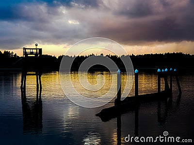 Broken dock at the bay. Stock Photo