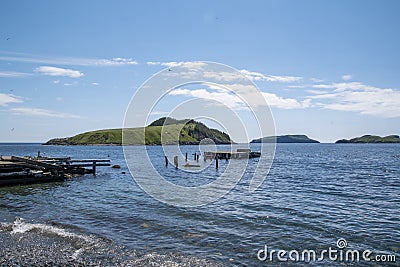 Broken Dock in Tors Cove, Newfoundland Stock Photo