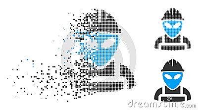 Broken Dotted Halftone Alien Worker Icon Vector Illustration