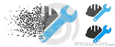 Broken Dotted Halftone Helmet With Wrench Icon Vector Illustration