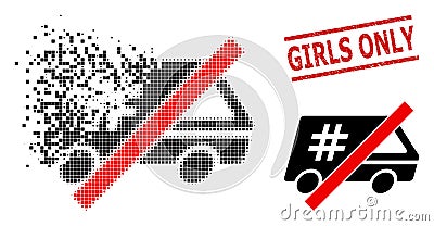 Broken Dotted No Jail Car Icon and Scratched Girls Only Seal Stamp Vector Illustration