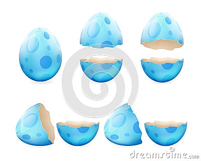 Broken eggs cracked open easter eggshell design 3d realistic icons set isolated vector illustration Vector Illustration