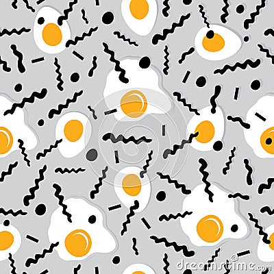 Broken eggs seamless pattern. Scrambled eggs. Breakfast background. Hipster Fashion Style Geometric Pattern. Vector Illustration