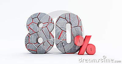 broken eighty percent 80% isolated on white background, 80 eighty percent sale. Black friday idea. up to 80 Stock Photo