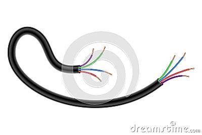 Broken electrical copper wire or cord. Damaged electric power cable. Torn wire with bare wire. Danger electric problem Vector Illustration