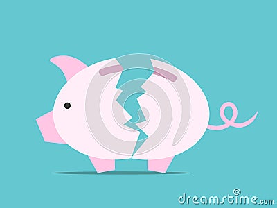 Broken empty piggy bank Vector Illustration