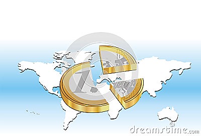 Broken Euro Coin With Blue Background Vector Illustration