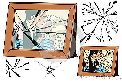 Broken frame and effects of broken glass. Vector Illustration