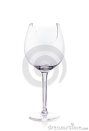 Broken glas of wine isolated on white Stock Photo
