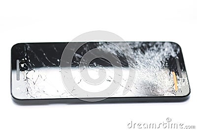 Broken glass or cracked smartphone display on white background Stock Photo