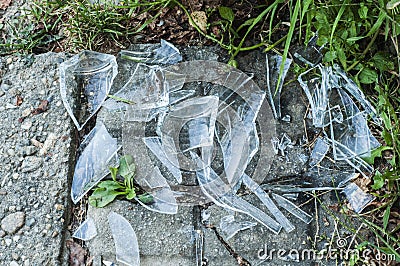 Broken glass cup pieces Stock Photo