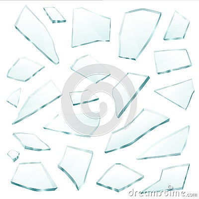 Broken Glass Fragments Shards Realistic Set Vector Illustration