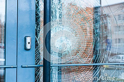 Broken glass front door Stock Photo