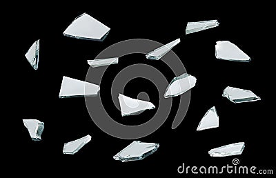 Broken glass with sharp pieces isolated on black background Stock Photo