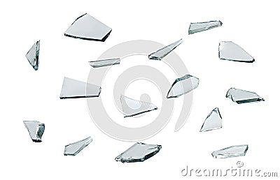 Broken glass with sharp pieces isolated on white background Stock Photo