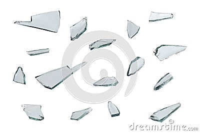 Broken glass with sharp pieces isolated on white background Stock Photo