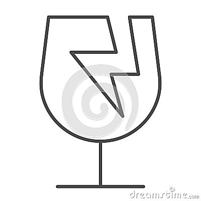 Broken glass symbol of fragile cargo thin line icon, logistic and delivery symbol, Fragile or breakable material Vector Illustration