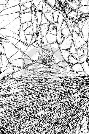 Broken glass texture, cracked in the glass. Stock Photo