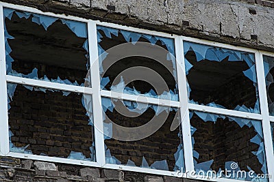 Broken glass window by vandals in Kiev Stock Photo