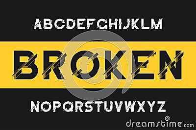Broken glitch font. Modern sans-serif alphabet with distortion. Vector font with broken. Vector Illustration
