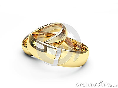 Broken gold wedding rings Stock Photo