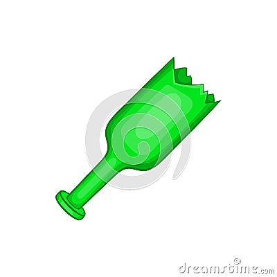 Broken green bottle as weapon icon, cartoon style Vector Illustration