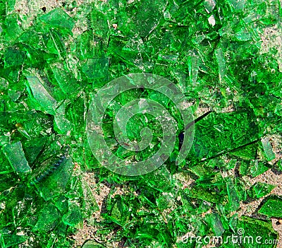 Broken Green Glass Stock Photo