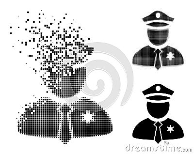 Broken and Halftone Pixel Police Guy Icon Vector Illustration