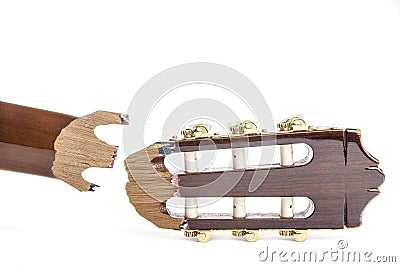 Broken headstock of a classical guitar Stock Photo