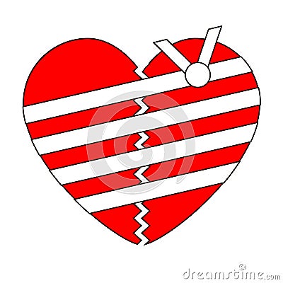 Broken red heart with wound and bandage in white background. Vector illustration. Flat style. Vector Illustration