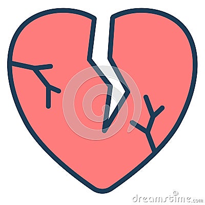 Broken heart or break relationship single isolated icon with filled line style Cartoon Illustration