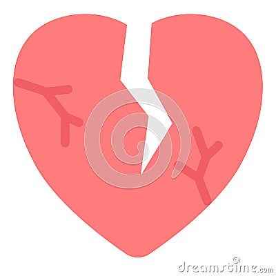 Broken heart or break relationship single isolated icon with flat style Cartoon Illustration