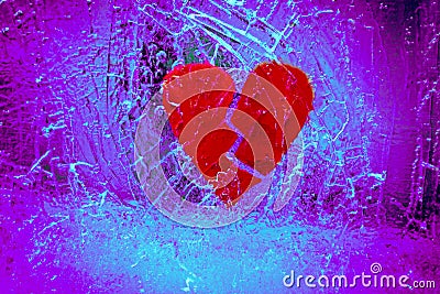 Broken heart in cracked ice. Stock Photo