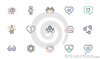 Broken heart, Friends community and Love glasses line icons for website, printing. For design. Vector Stock Photo