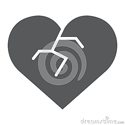Broken heart glyph icon, love and broke, heartbreak sign, vector graphics, a solid pattern on a white background. Vector Illustration