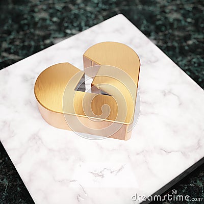 Broken Heart icon. Bronze Broken Heart symbol on white marble podium Stock Photo