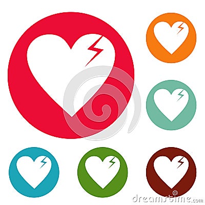 Broken heart icons circle set vector Vector Illustration