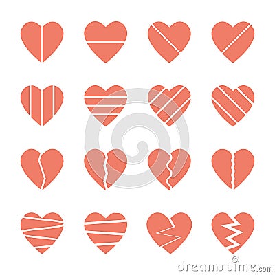 Broken heart icons set Vector Illustration