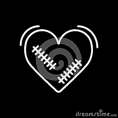 Broken heart vector icon with wound, patches isolated in black background. Vector illustration. Vector Illustration