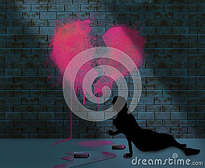 A broken hearted girl rests on a sidewalk at night Cartoon Illustration