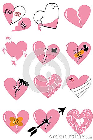 12 broken hearth with issolated background Stock Photo