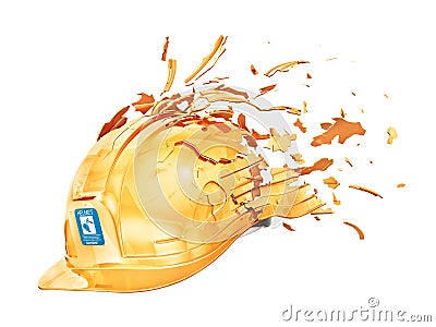 Broken helmet with flying fragments. 3d illustration Cartoon Illustration