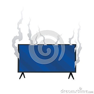 Broken home appliances. Damaged monitor. Domestic icon isolated on white. Burning electronics. Homeappliances or burnt Vector Illustration