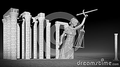 Broken lady of justice 3d rendering Stock Photo