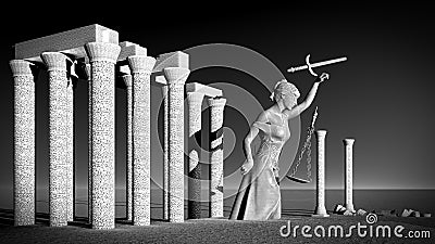 Broken lady of justice 3d rendering Stock Photo