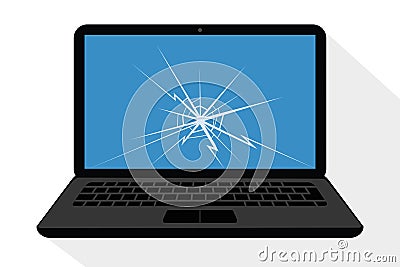 Broken laptop display with crack Vector Illustration