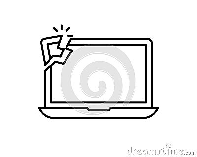 Broken laptop vector illustration isolated on white color background, crashed computer flat cartoon style Cartoon Illustration