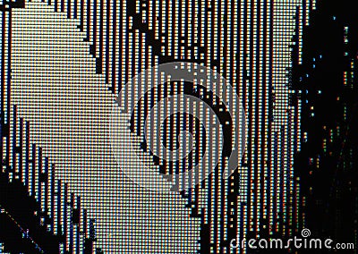 Broken LCD screen closeup image - macro of RGB pixels and defects Stock Photo