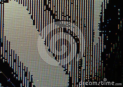 Broken LCD screen closeup image - macro of RGB pixels and defects Stock Photo