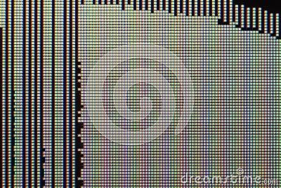 Broken LCD screen closeup image - macro of RGB pixels and defects Stock Photo